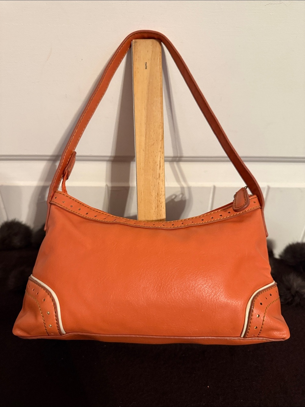 Tommy Hilfiger Orange Leather Shoulder Bag with Cream Trim